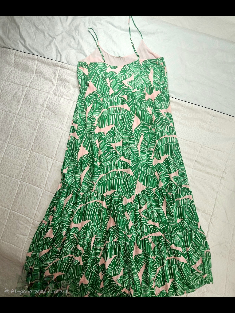 Lilly Pulitzer Green Tropical Leaf Maxi Dress with Pink Accents - Picture 3 of 9